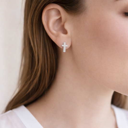 Silver Cross Stud Earrings
