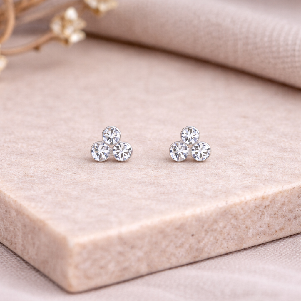 Sterling Silver Crystal Trinity Earrings