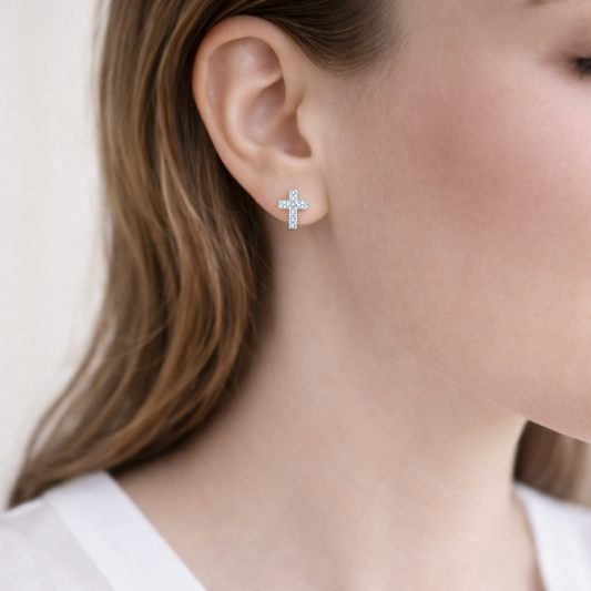 Sterling Silver Cross of Love Earrings (Limited Edition Aqua Crystal)