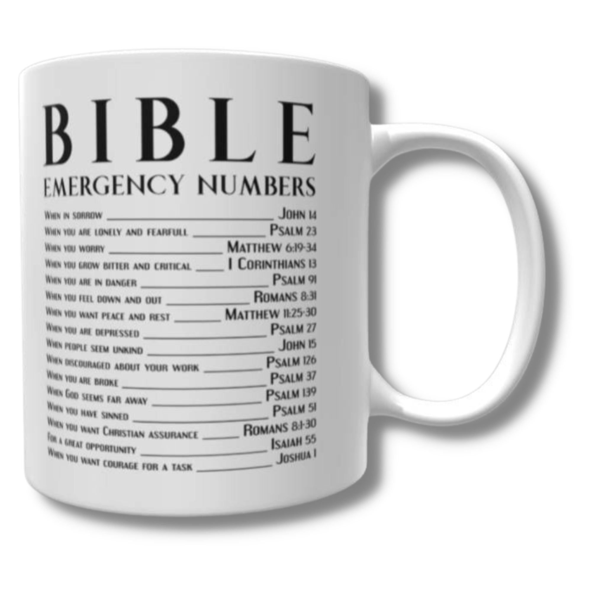 Bible Emergency Numbers Mug