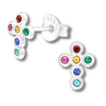 Load image into Gallery viewer, Sterling Silver Colourful Cross Earrings
