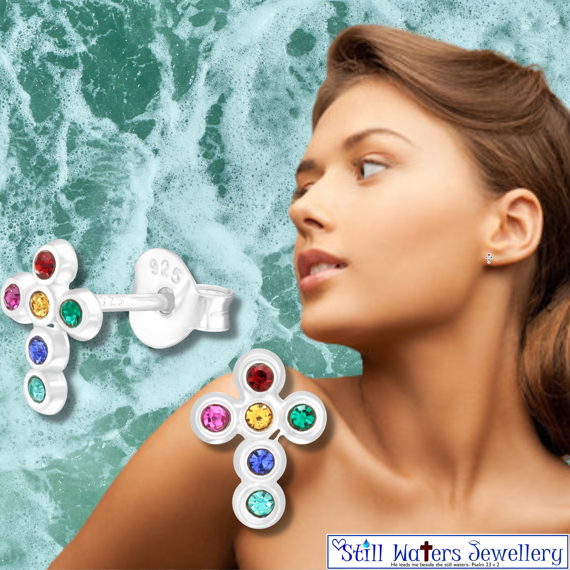 Sterling Silver Colourful Cross Earrings