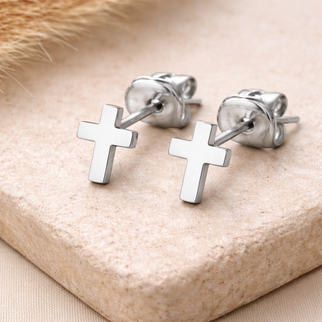Silver Cross Stud Earrings