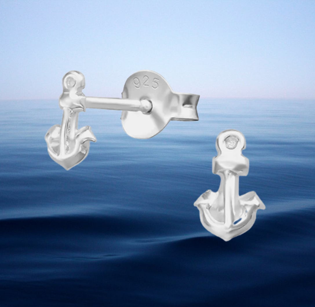 Silver on sale anchor earrings