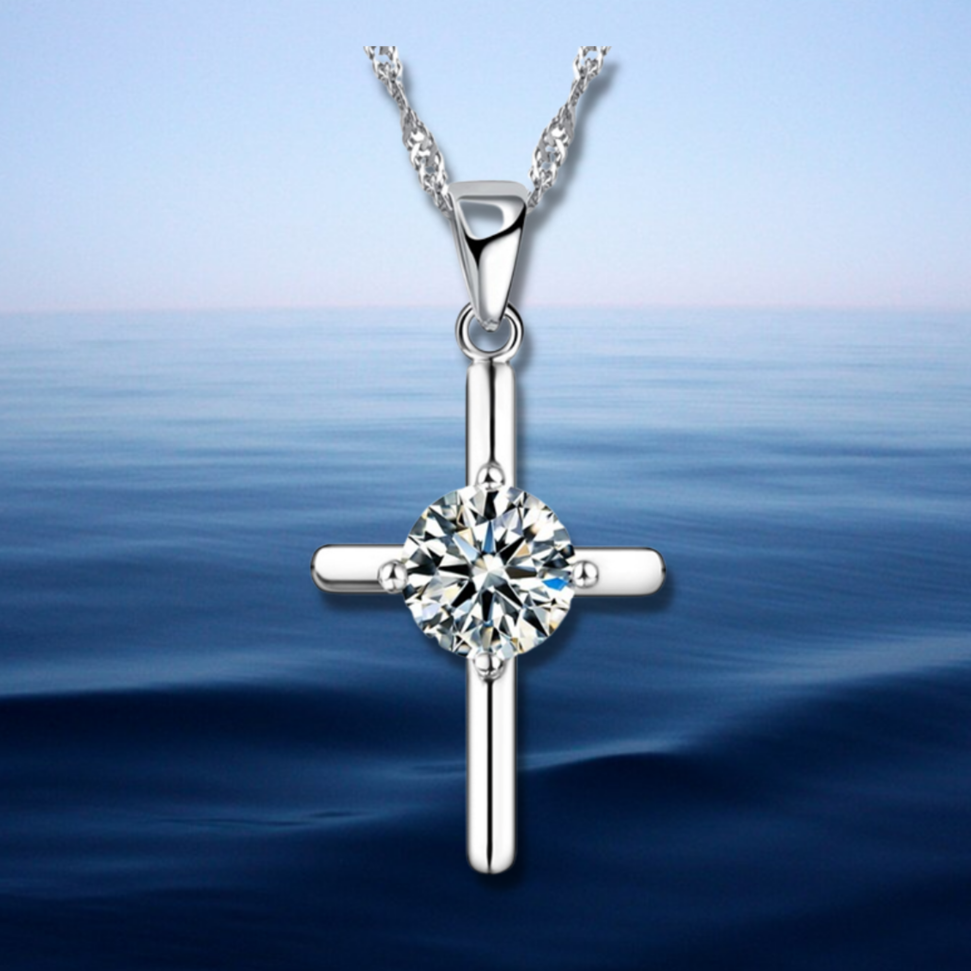 Silver crystal 2025 cross necklace