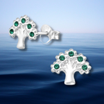 Load image into Gallery viewer, Sterling Silver Tree of Life Emerald Earrings

