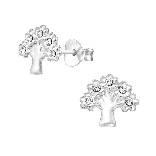 Sterling Silver Tree of Life Crystal Earrings