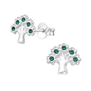 Sterling Silver Tree of Life Emerald Earrings